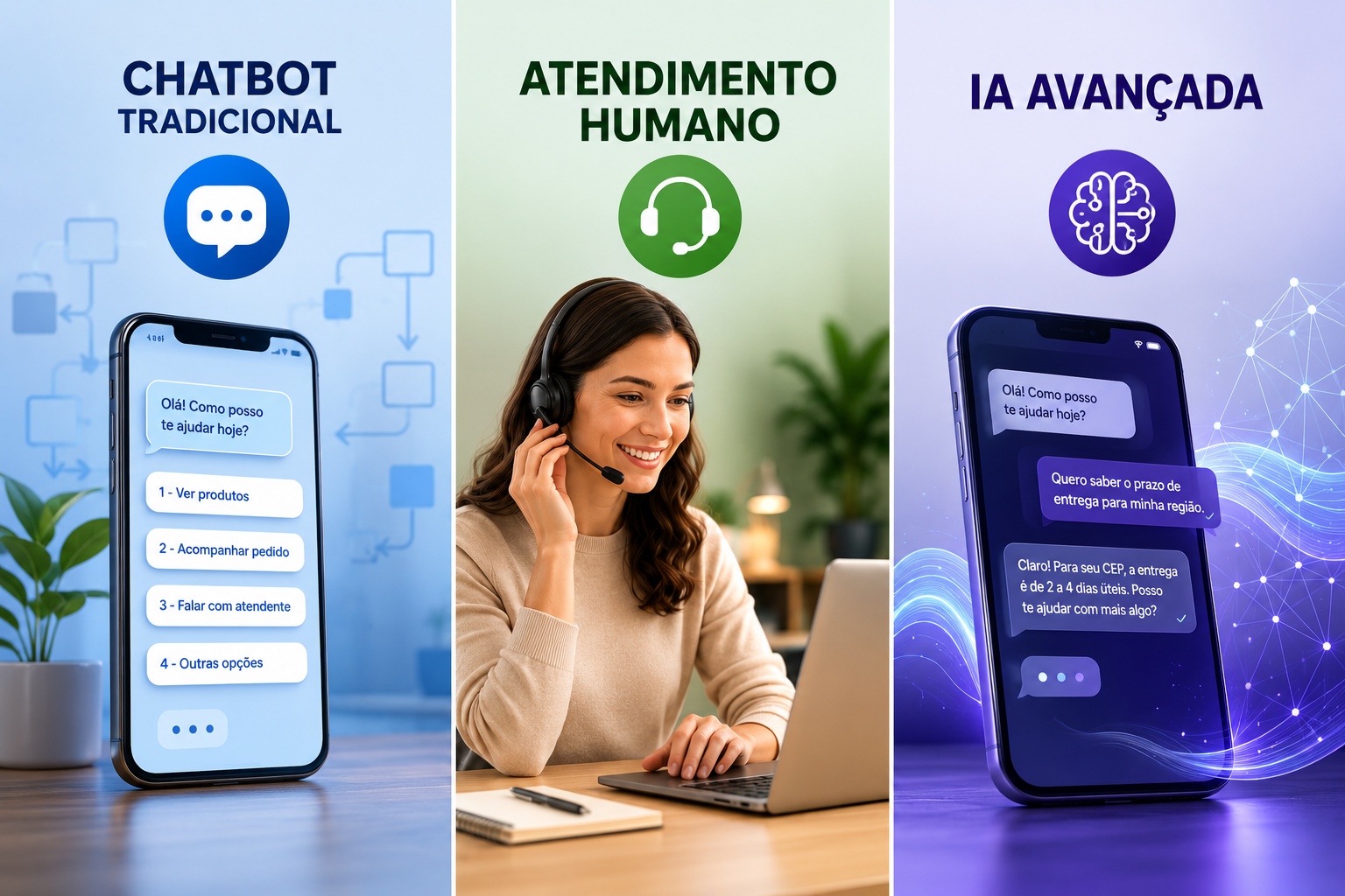 Atención vía WhatsApp: comparación entre chatbots tradicionales, humano y IA avanzada